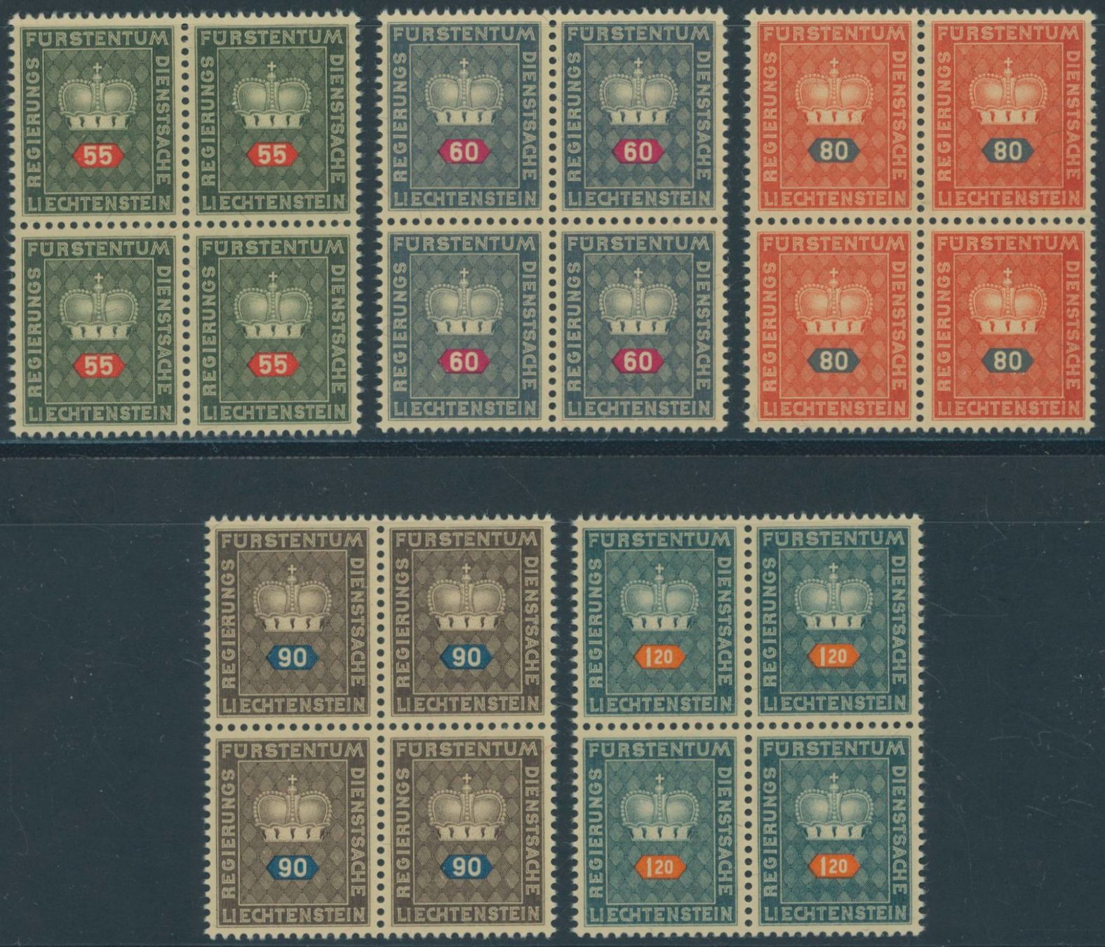 Tutti i francobolli: FL - 1950 - Dienstmarken - Viererblock - postfrisch ** – Nuovo (secondo la descrizione) da Schindellegi venduto da leecollect