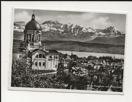 AK 1946 Zürich Kreuzkirche und Glarneralpen