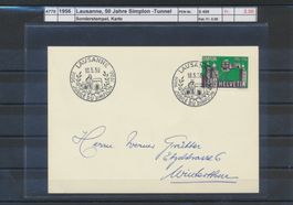 1956 Lausanne, "50 Jahre Simplon - Tunnel, Sonderstempel
