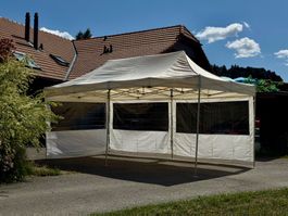 Faltpavillon weiss mit Seitenwänden und Fenstern 3x6m