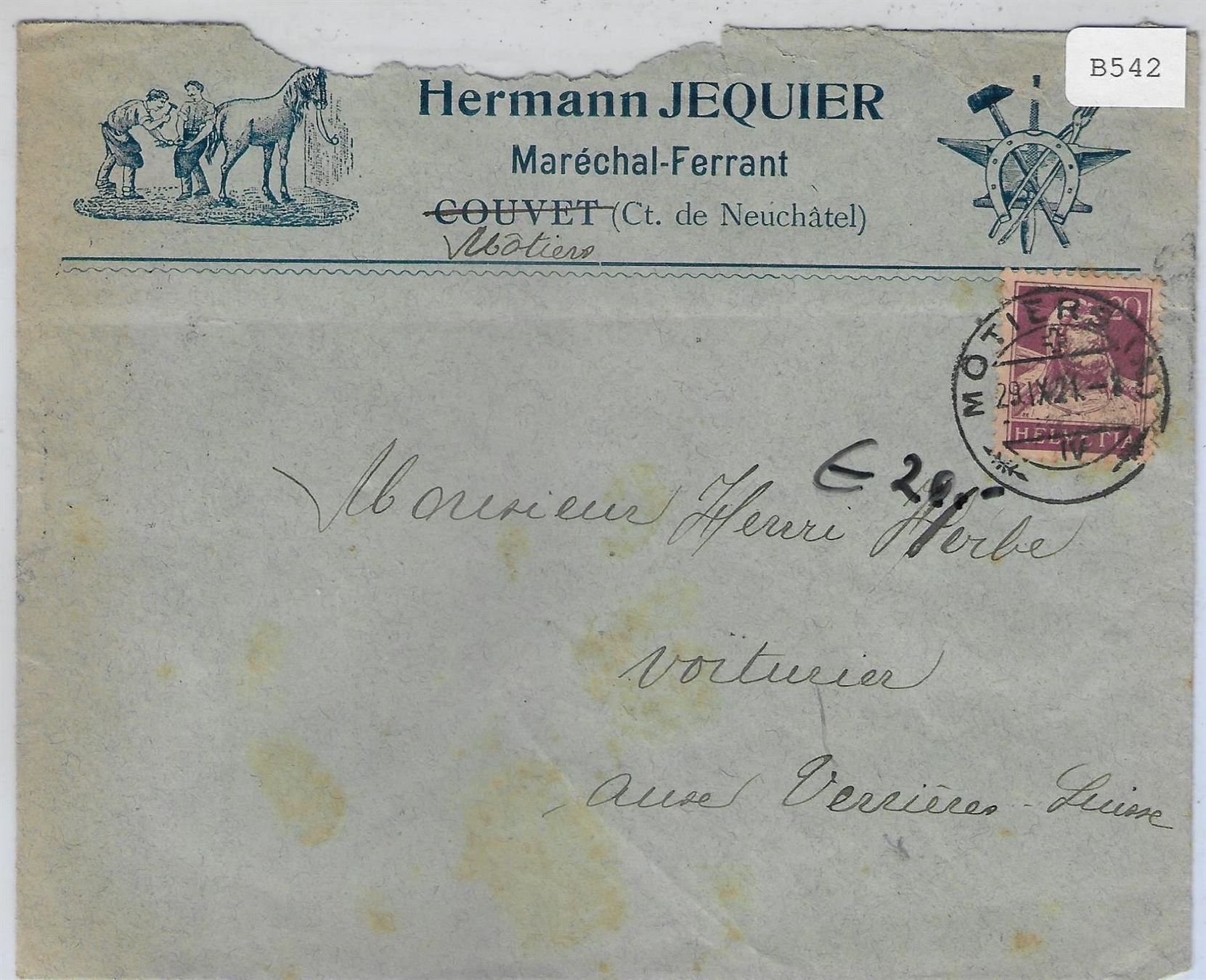 Tutti i francobolli: Motiers 29.IX.21 154/165x Hermann – Usato da Ettingen venduto da Kartenplanet