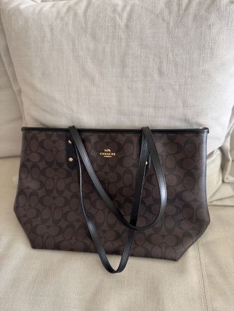 Coach Tote Bag Brown Monogram Used Condition