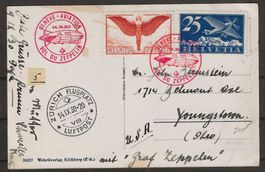 1930 : AK nach USA " Vol du Zeppelin"  Genève
