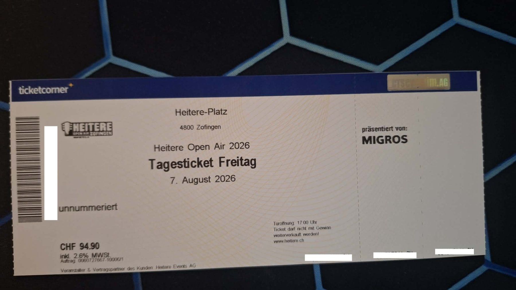 Tickets: Heitere Open Air 2026 – Gebraucht aus Rickenbach SO von hegyc