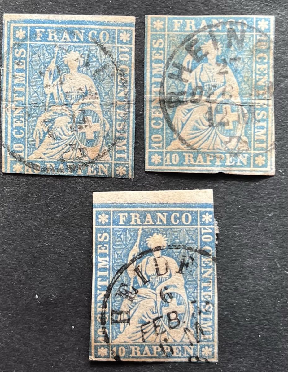 Tutti i francobolli: 3x Strubel 23C Cat. 180.- CHF  – Usato da Sottens venduto da thigroux