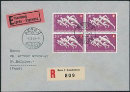 1950 - Pro Patria - Viererblock - Brief - MeF - Sport