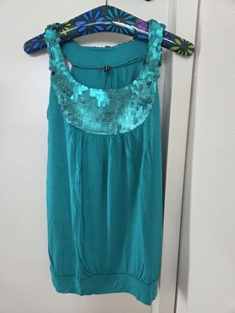 Türkis Top mit Paillettenkragen Gr. M/38 Sommer Chic 