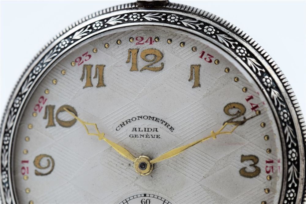 Alida Geneve Chronometer Jugendstil Taschenuhr 800 Silber (D