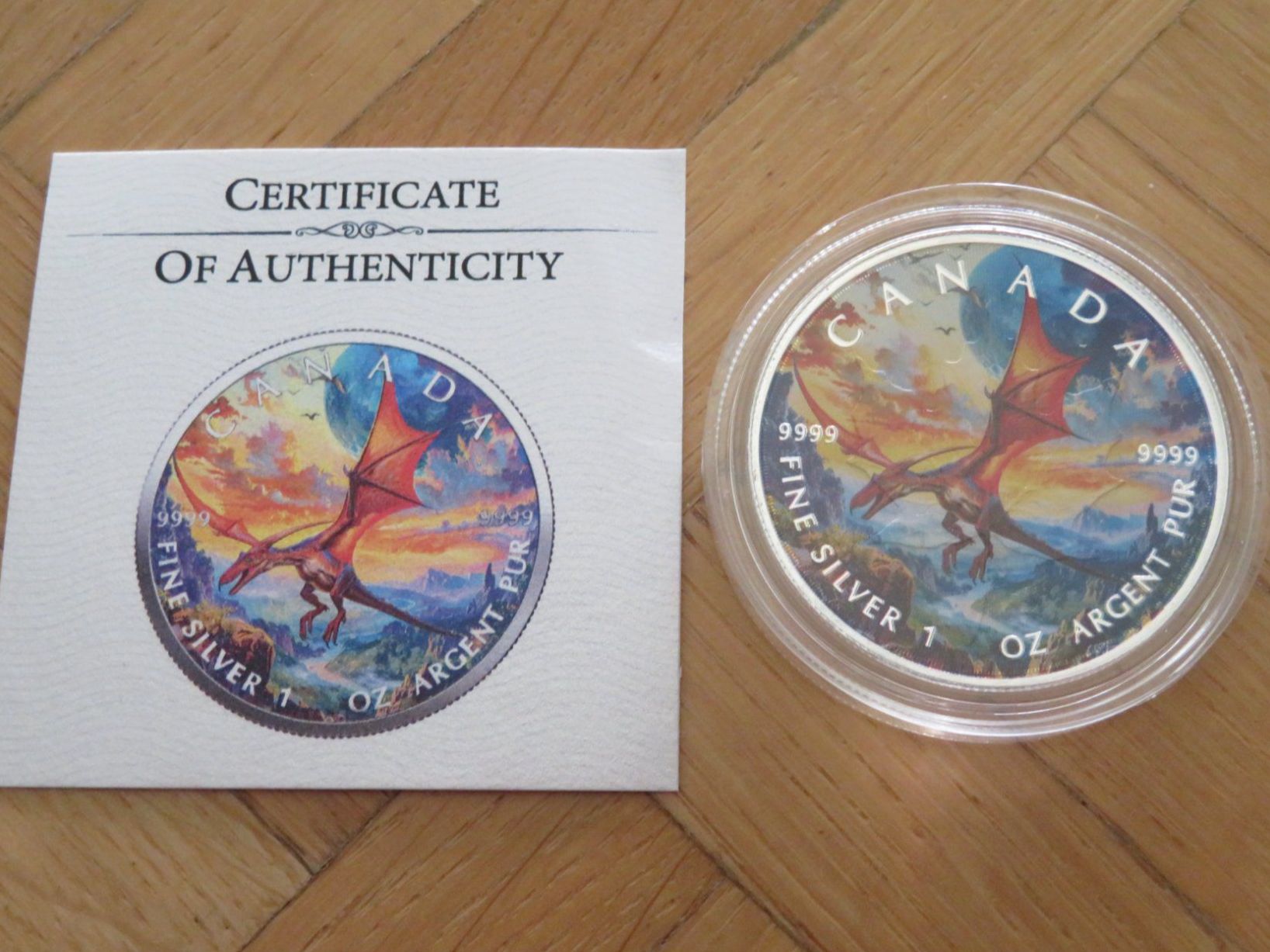 Tutti le monete: Dinosaur Pterodactyl Maple Leaf 2024 /1 OZ SILBER-COLOR EDIT – Nuovo (secondo la descrizione) da Wetzikon ZH venduto da Nicki6 1