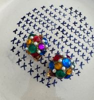 Unique 3D multicolour clip on vintage earrings