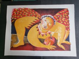 GROSSE LITHOGRAPHIE UNLESERLICH SIGNIERT GRÖSSE 94X70CM