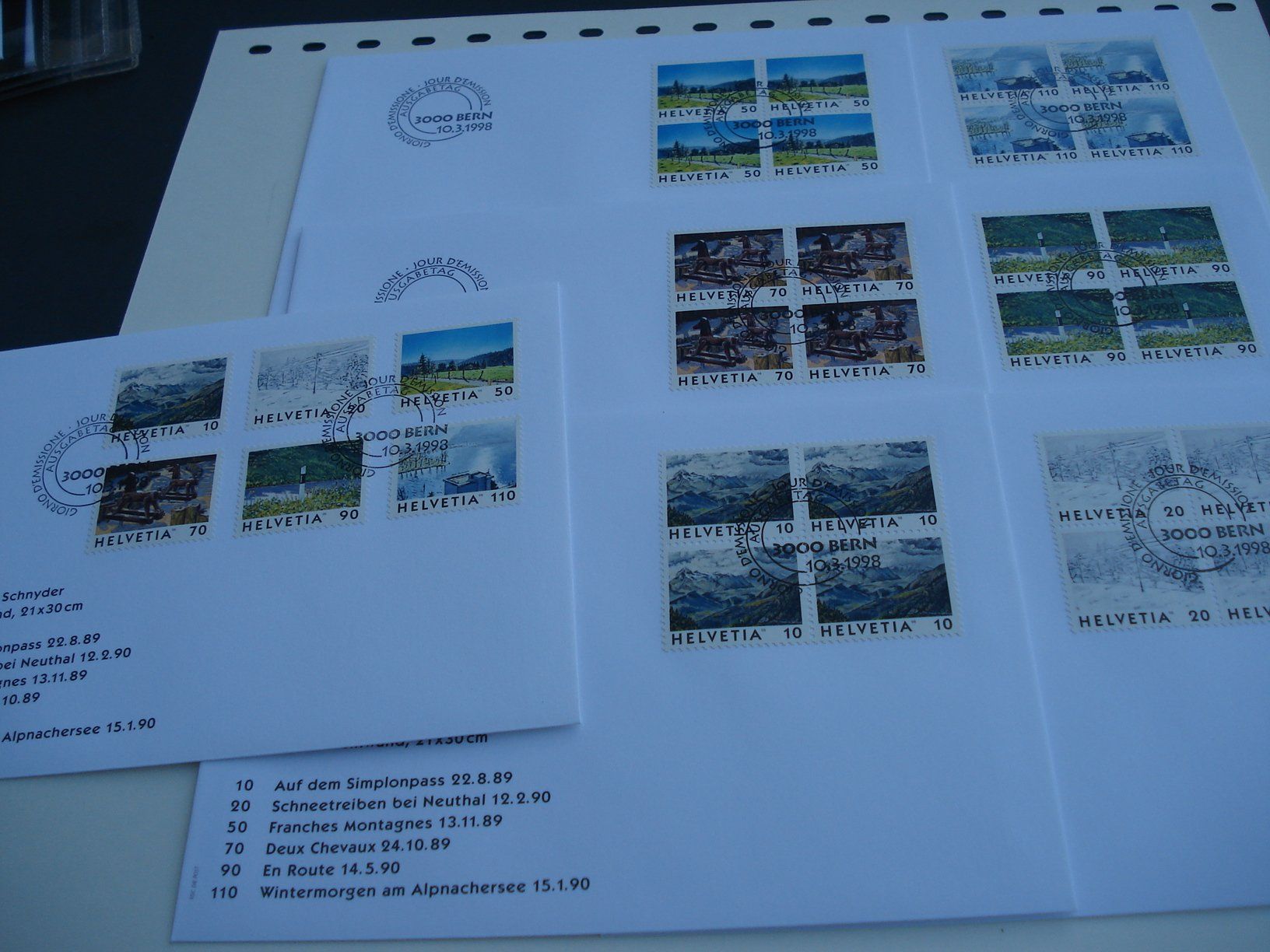 Tous les timbres: Dauermarke Gemälde, 1998, FDC Einzel + 4erblock, 7 Belege – D'occasion à Niederwil AG par morostahu 1