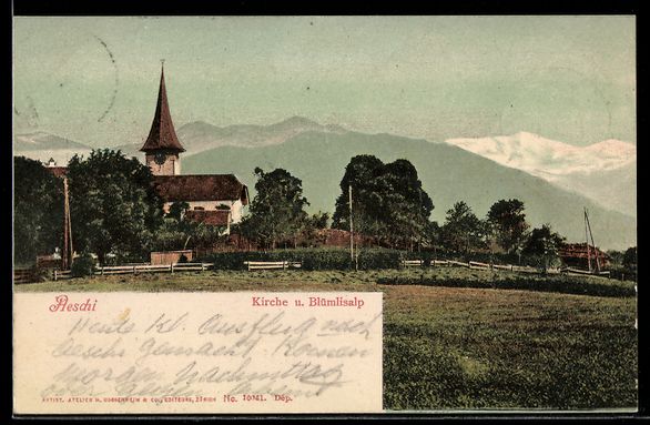 Cartes postales: AK Aeschi /BE, Kirche, Blümlisalp – D'occasion à Berlin par bartko-reher