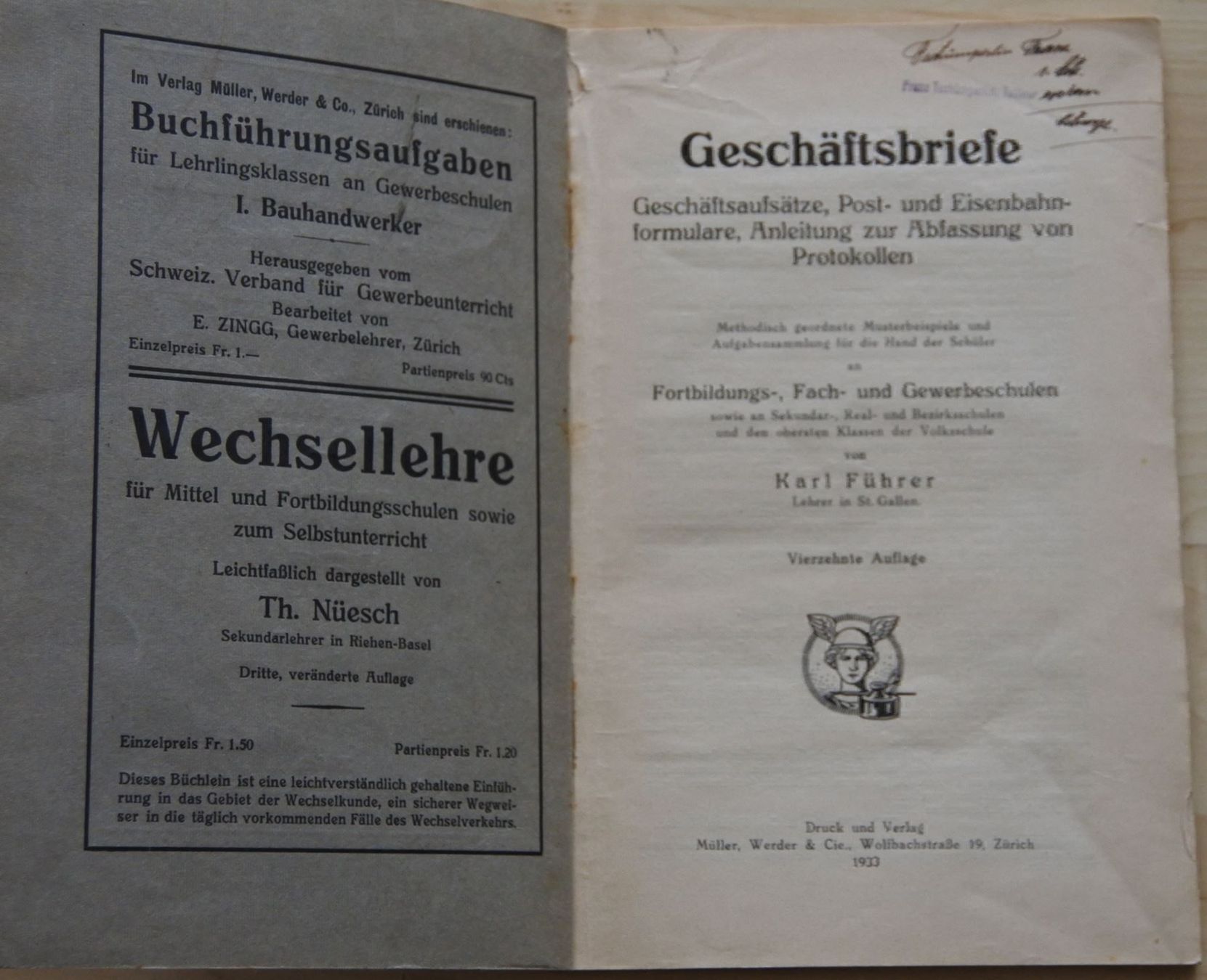 Libri: Geschäftsbriefe  Karl Führer 1933 – Usato da Bäch SZ venduto da Parog 1