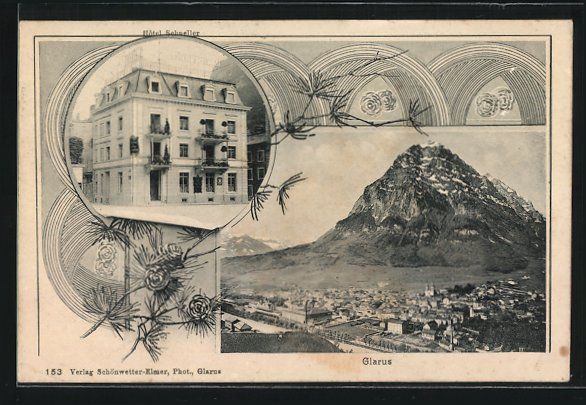 Ansichtskarten: Passepartout-AK Glarus, Hotel Schneller, – Gebraucht aus Berlin von bartko-reher