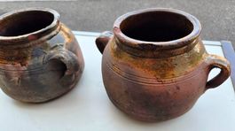 Rustikales Steingut Set: 2 Alte glasierte Tontöpfe