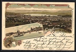 Litho Zürich, Ortspartie mit Dampfer