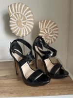 Plateau Lack Sandaletten NINE WEST schwarz Gr. 37 getragen