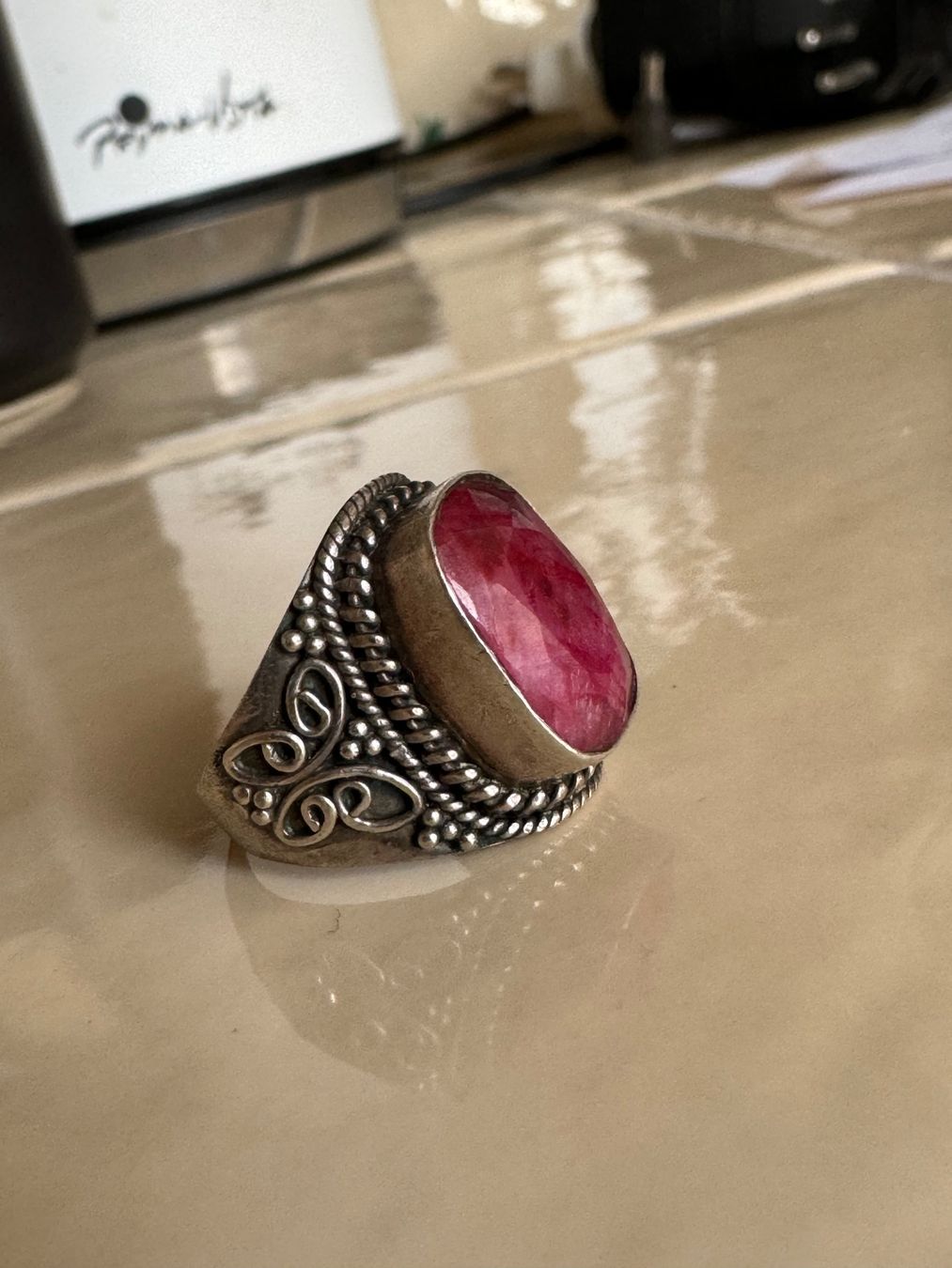 Anelli: Bague chevalière argent et rubis – Usato da Lausanne venduto da vik_8cdj
