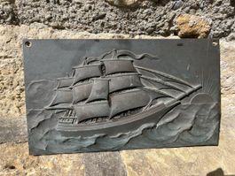 Plaque marine bateau voilier 30.5 x 17.5 cm antiquité