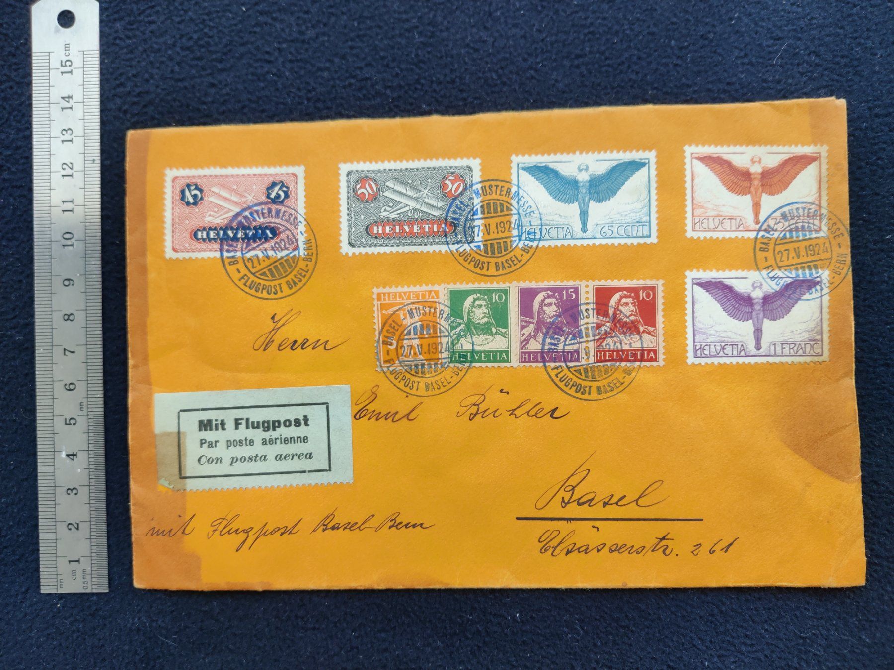 Buste & buste per spedizione: 1924 - Flugpost Basel Mustermesse / Umschlag ⦿ – Usato da Muttenz venduto da IkaSul