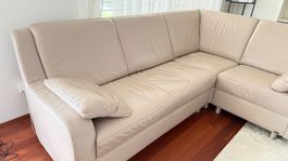 Sedda Ledersofa – 3‑teilig – Creme/Beige