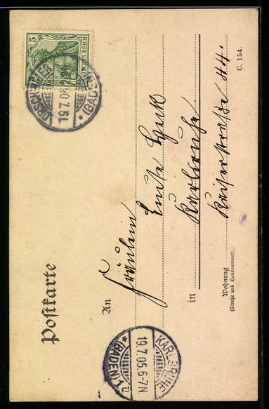 Cartoline postali: Handgemalt sign. E. Langenbach: Karlsruh – Usato da Berlin venduto da bartko-reher 1
