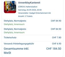 2x Stehplatz fürs Annenmaykantereit-Konzert am 26.09.2026
