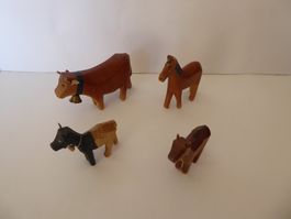 4 Fuchs Holztiere Kuh, Pferd, Ziege, Walliser Ziege