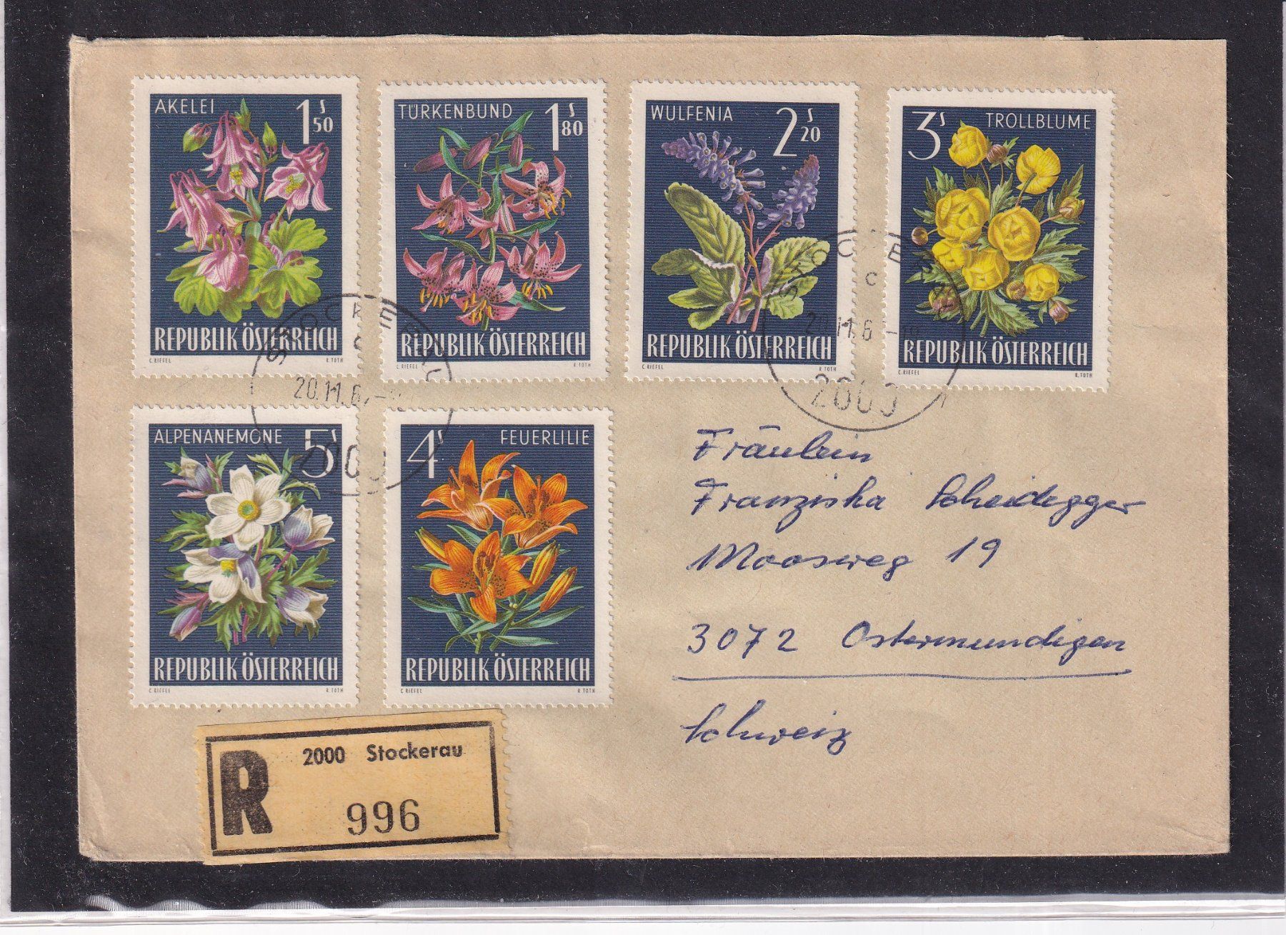 Alle Briefmarken: Recommandé Österreich - Stockerau - CH - 1966 - Alpenflora – Gebraucht aus Orvin von Pyaeschli