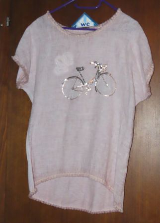 T-shirt femme rose paillettes vélo neuf