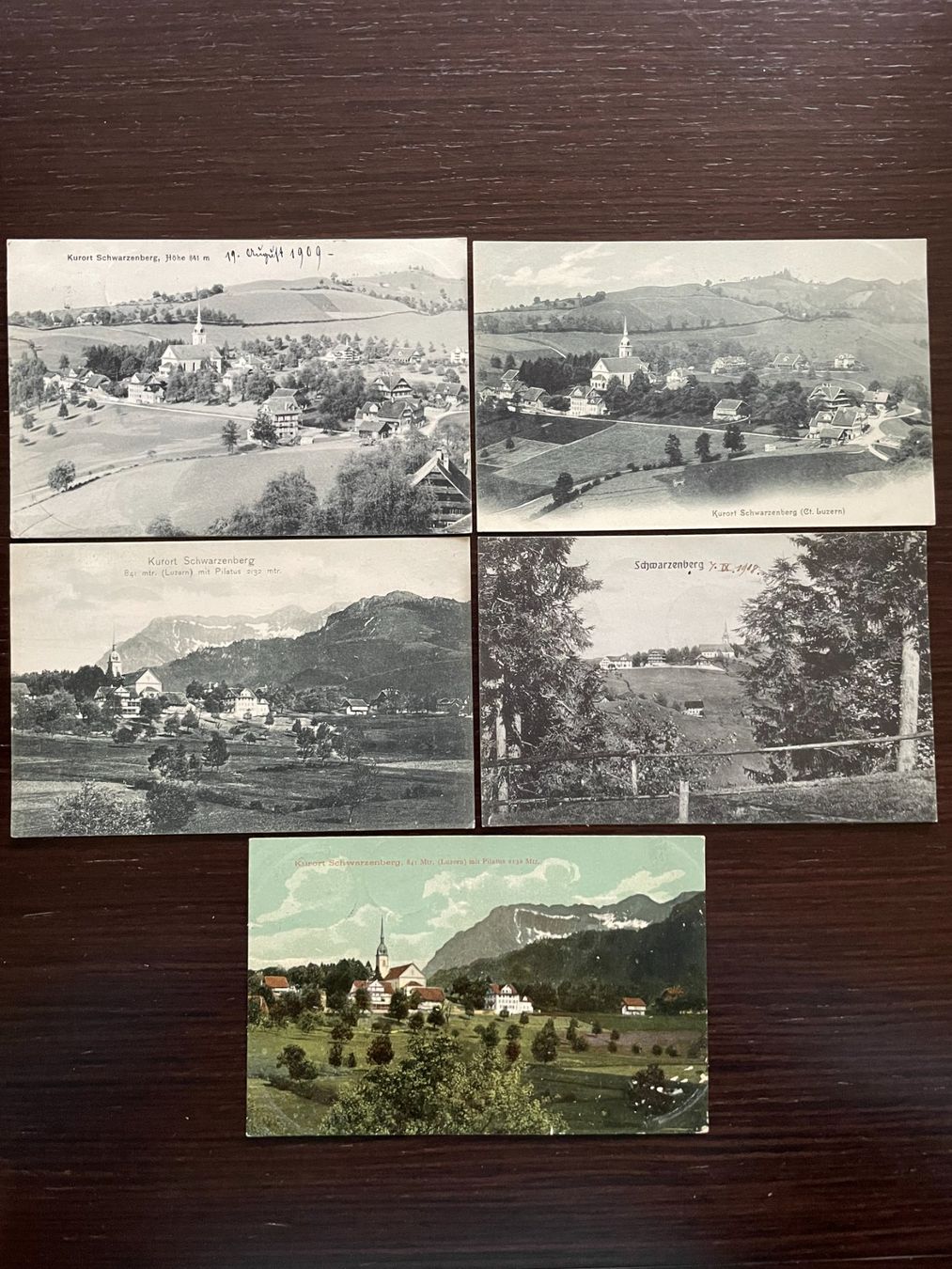 Ansichtskarten: SCHWARZENBERG LU Kurort, 5 Ansichtskarten 1906 - 1909 – Gebraucht aus Wald ZH von TLILEF