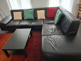 Schwarzes Ecksofa aus Leder