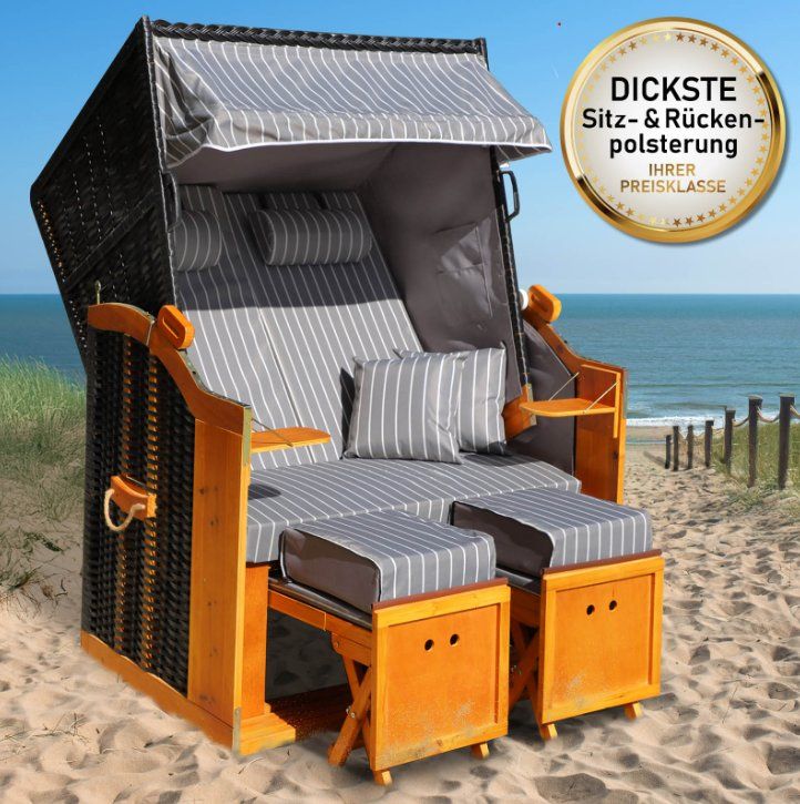 Liegen & Liegestühle: PREMIUM Strandkorb - GESTREIFT Anthrazit/GRAU/WEISS – Neu und originalverpackt aus Wallenwil von toesstal-vertrieb