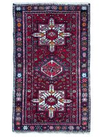 Tapis persan KARAJE laine nouée main. Iran 1950s. 132x78cm