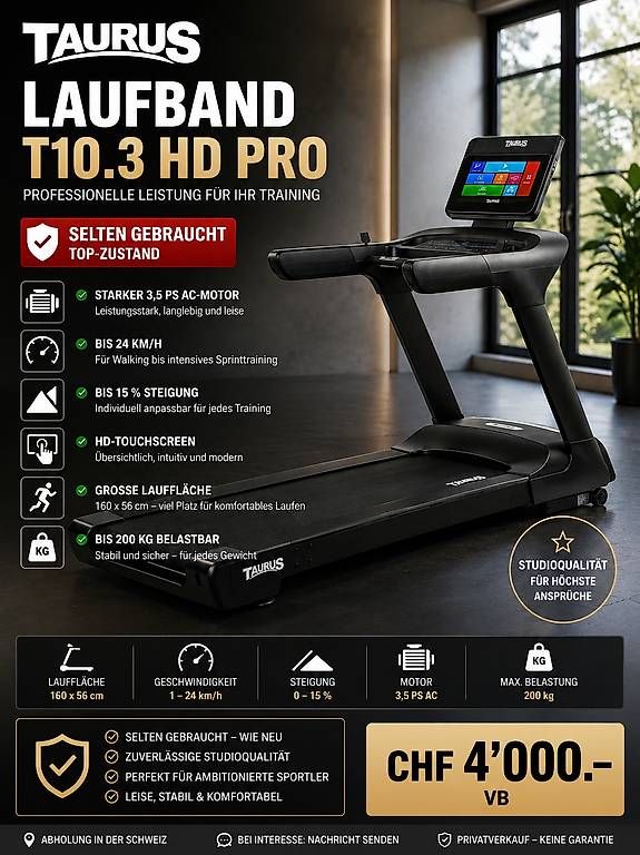 Taurus Hometrainer: Taurus T10.5 HD Pro Laufband – Usato da Rüttenen venduto da Knorli15