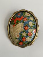 Vintage Brosche/Anhänger, Japan Washi-Papier Blumenmuster