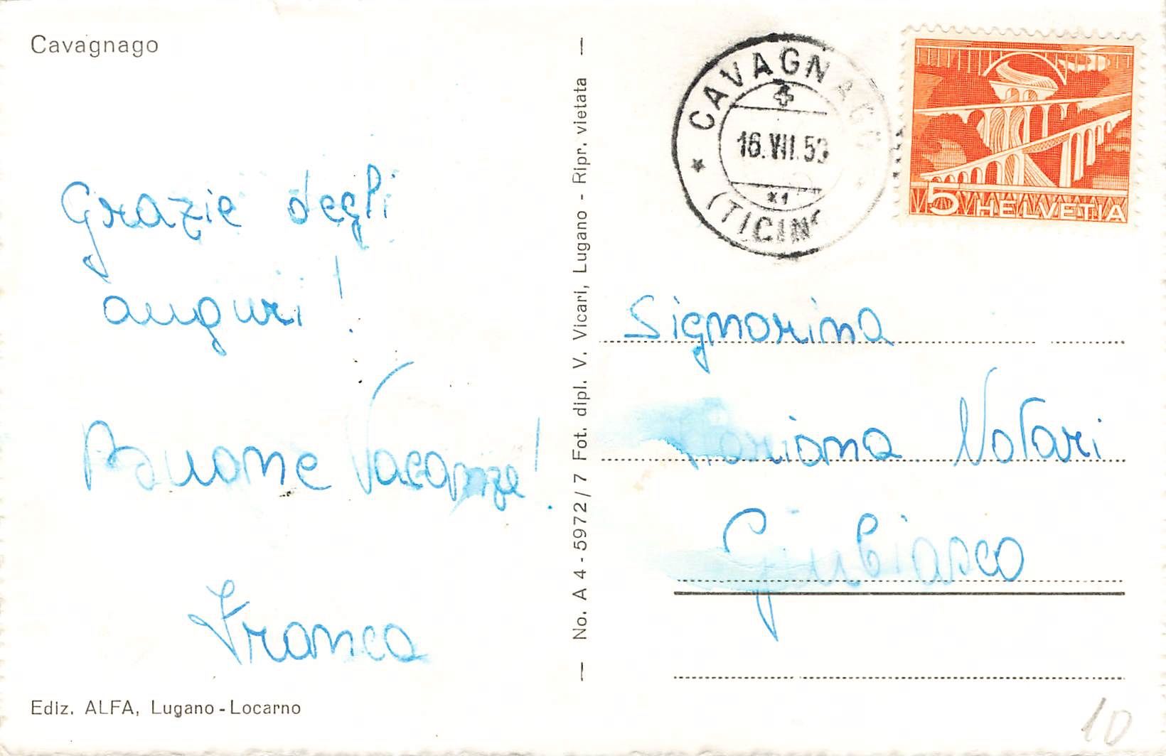 Cartoline postali: Cavagnago Leventina – Usato da Biasca venduto da Blenio71 1