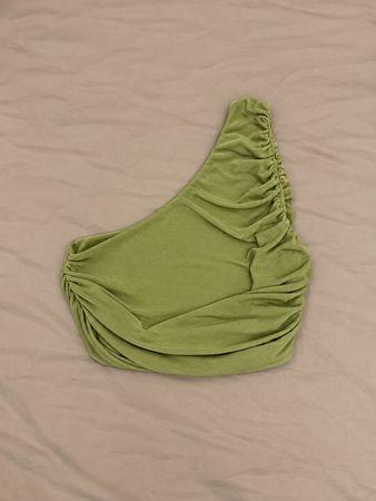 One-Shoulder Oberteil grün gerafft neuwertig