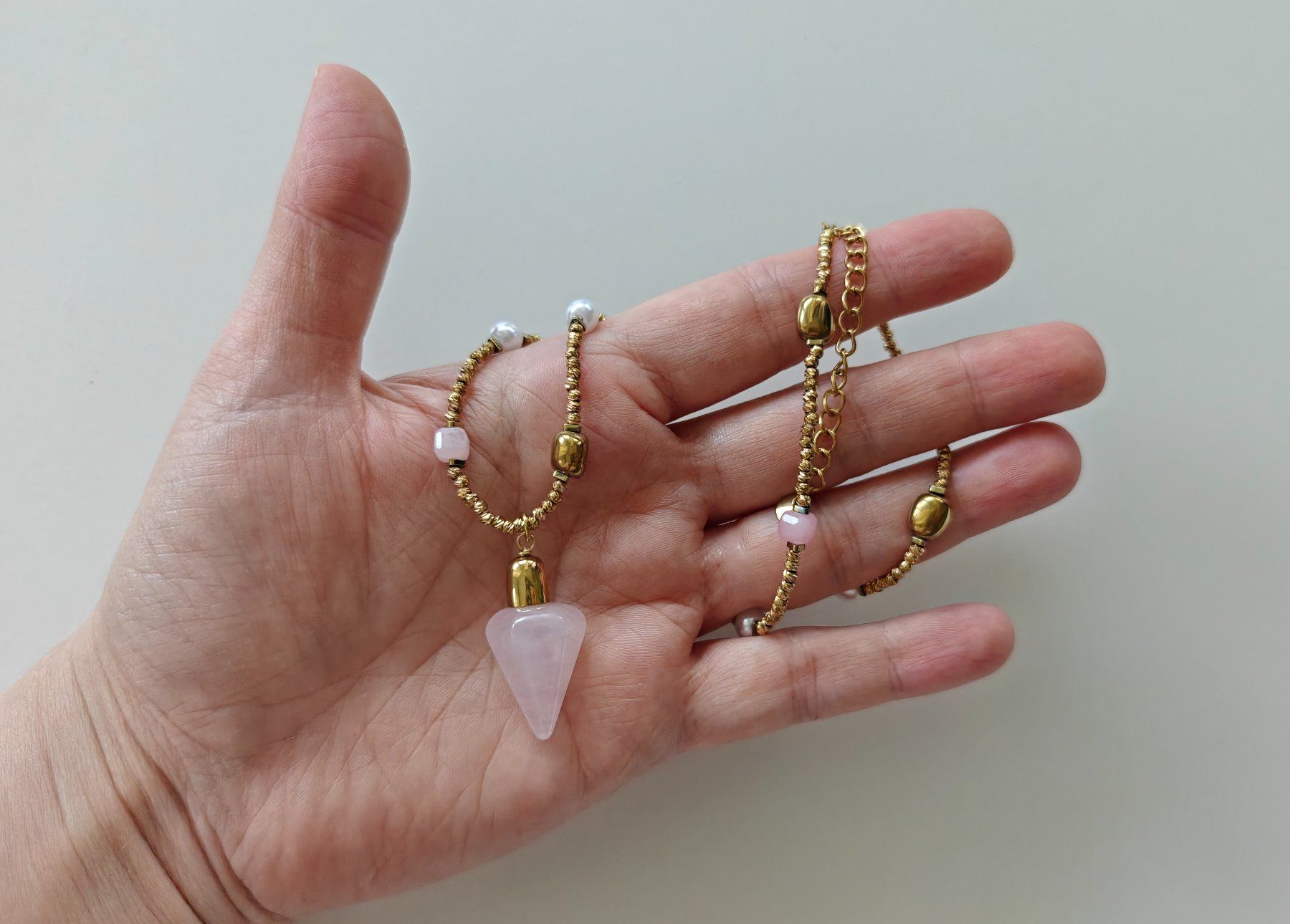 Catenine: Rose Quartz Pendulum Stainless Steel Necklace – Nuovo (secondo la descrizione) da Allschwil venduto da Jani_Banani 8