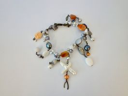 Armband Perlen Achat Karneol Perlmutt Glas Mix Anhänger