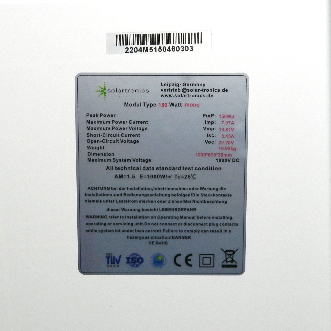 Dispositivi a energia solare: Solartronics Solarmodul 150 W Mono – Nuovo e nell'imballaggio originale da Bottighofen venduto da zaap 2