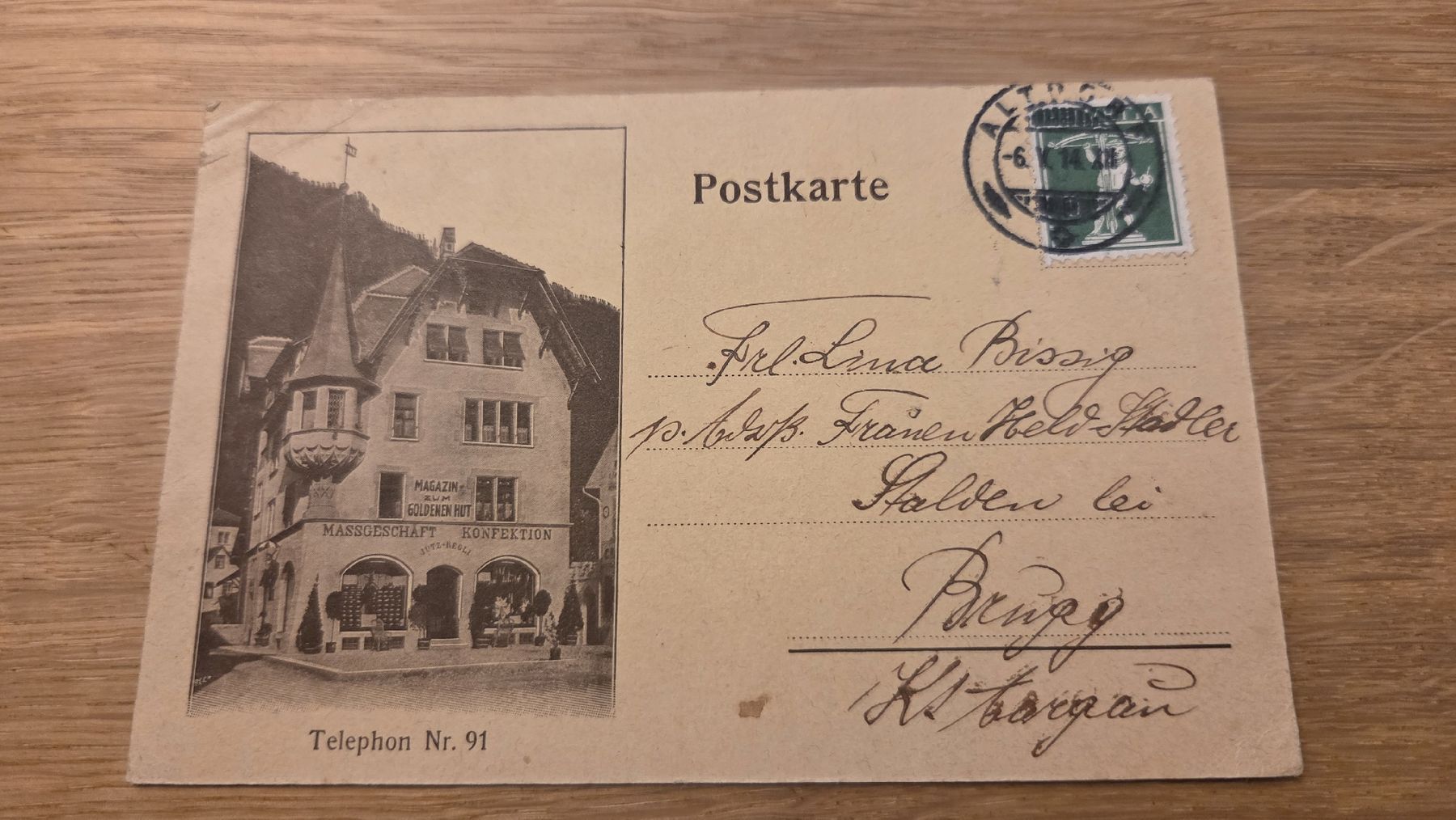 Cartoline postali: 1914 Postkarte Telefon Nr 91 – Usato da Arni AG venduto da Moth68