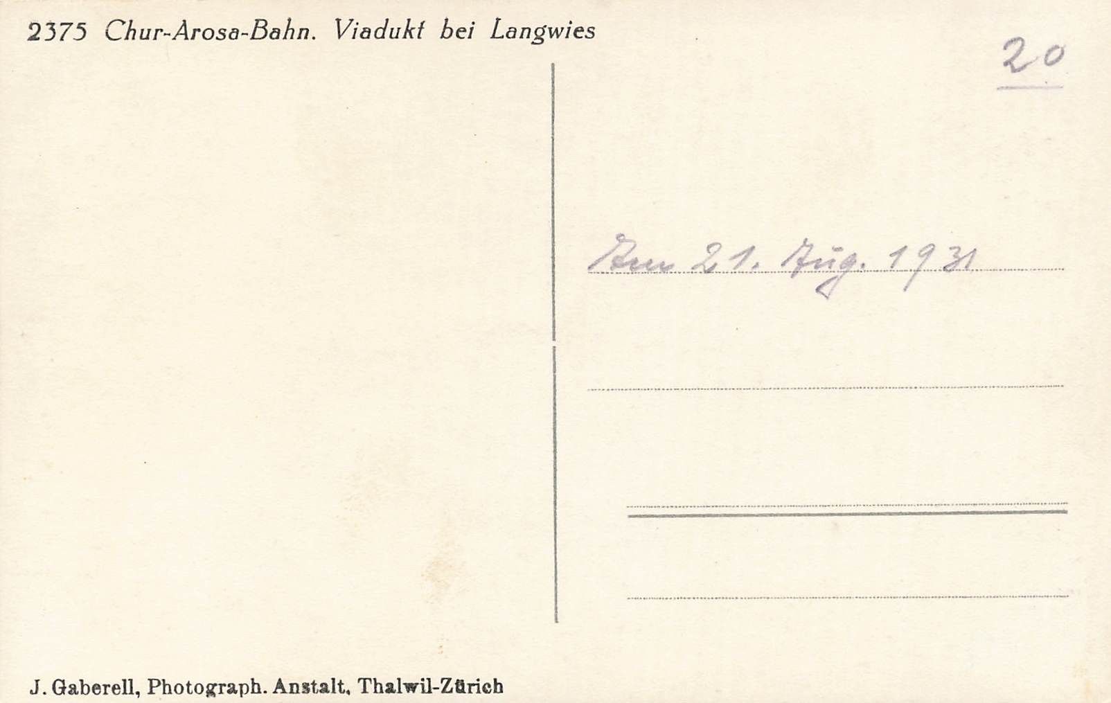 Cartoline postali: Chur Arosa Bahn viadukt bei Langwies – Usato da Biasca venduto da Blenio71 1