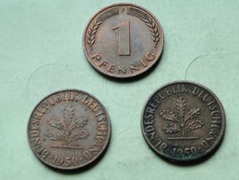 Deutschland - 3x 1 Pfennig 1950 F-G-J
