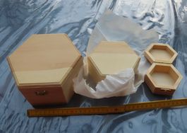 3 boîtes hexagonales en bois brut, DIY, décoration