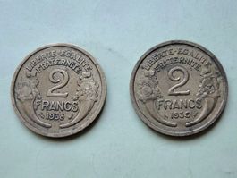 2x  2 Francs France 1938 + 1939 Morlon