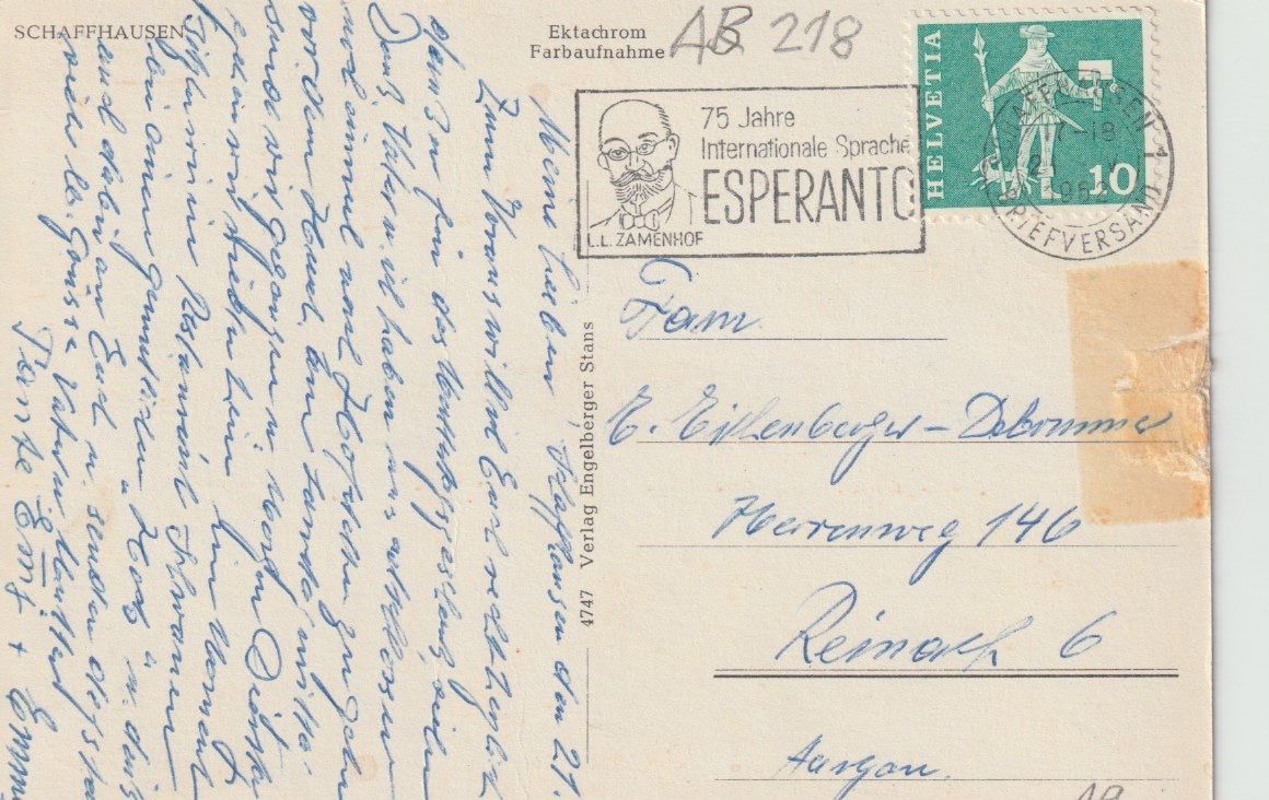Cartoline postali: AB 218 Schaffhausen, 1940/50 – Usato da Freienbach venduto da Bhaltis 1