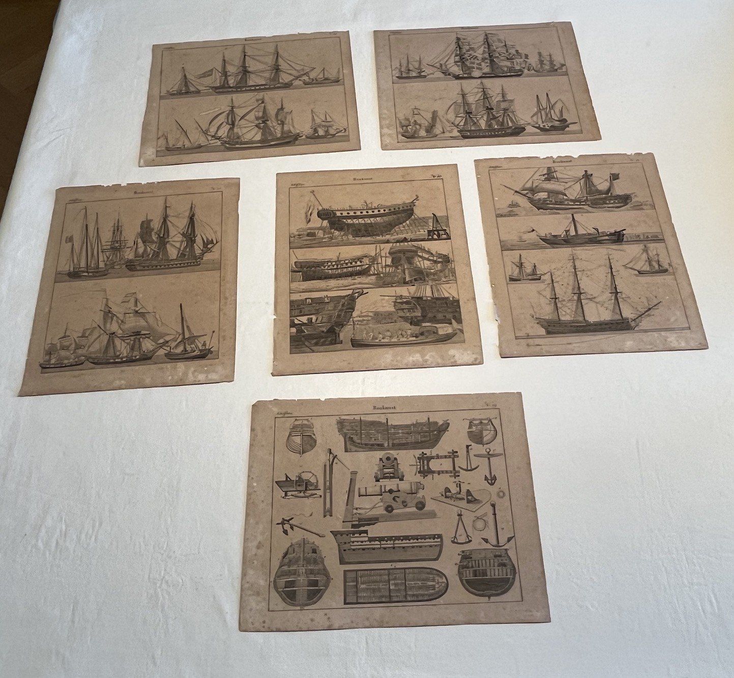 Grafica & Litografie: Six Lithographies Antiques de Construction Navales de 1833 – Usato da Lausanne venduto da charlie_lau24 2