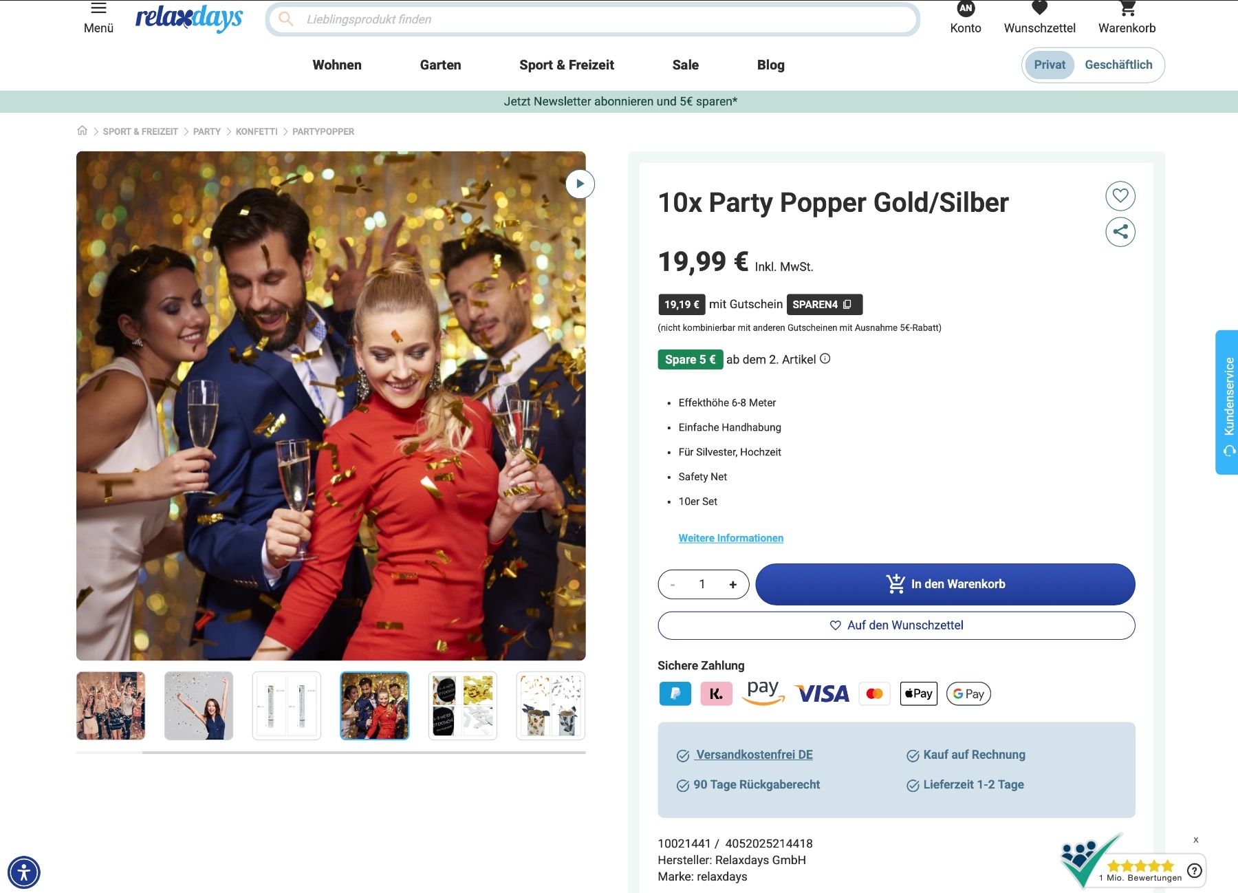 Tutte le decorazioni: 10x Party Popper Gold/Silber – Nuovo e nell'imballaggio originale da Bülach venduto da StoreInShopOutlet 7